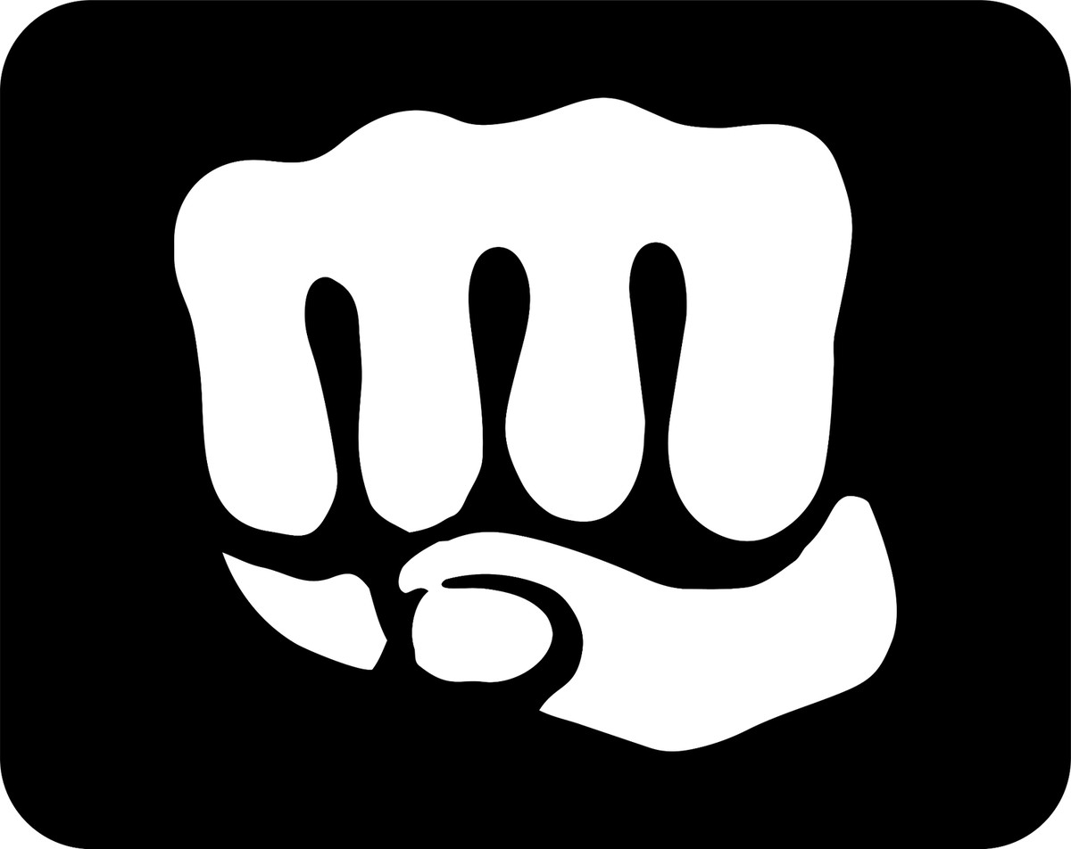 White fist in a black hand on a black background