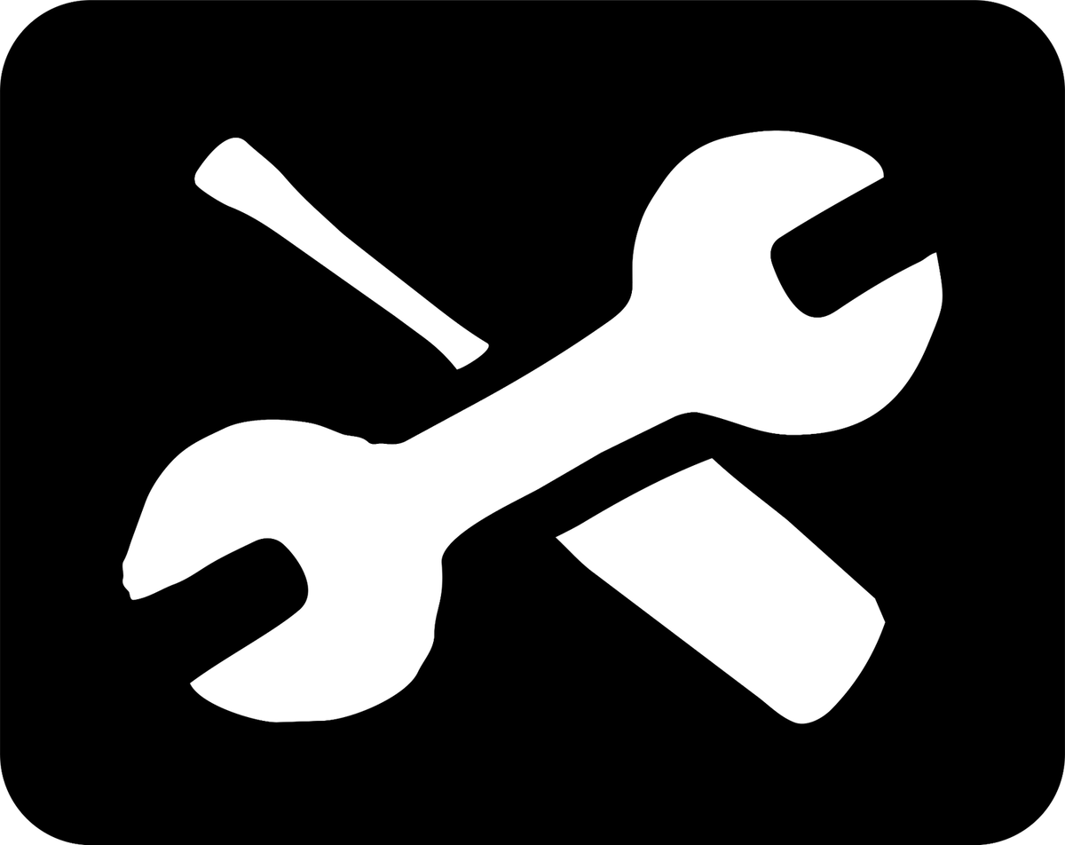 White wrench and screwdriver crossed on a black background